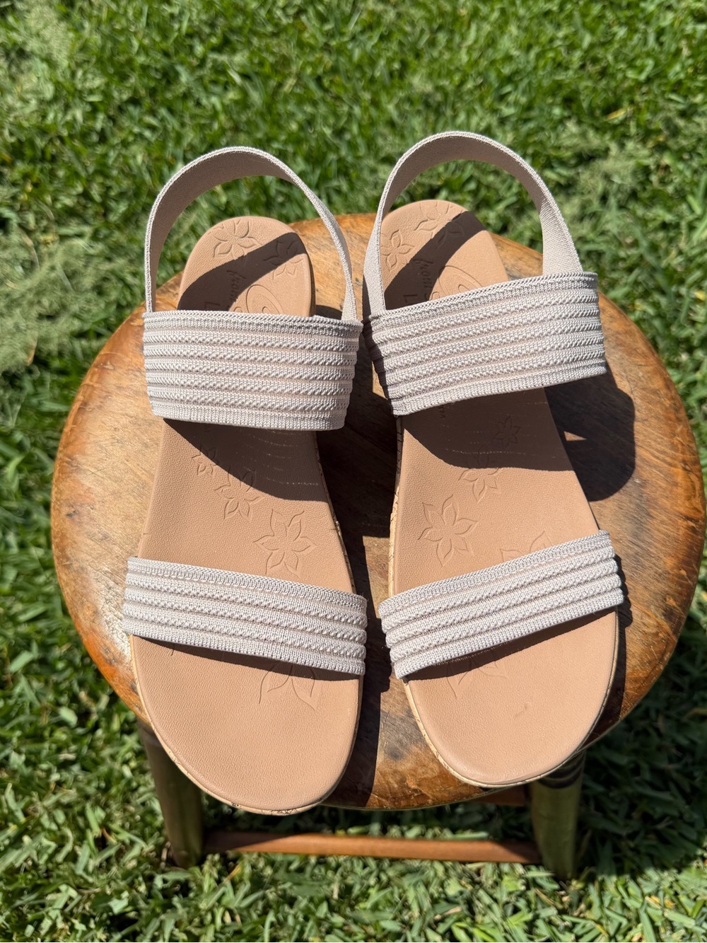 Skechers Cali Rumblers Wedge Sandals Taupe Stretch Comfort Size 12